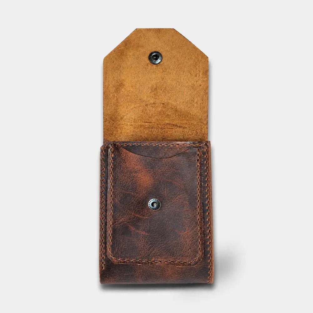 Aegon Pirinç Çıtçıtlı Deri Cüzdan - Minimalist Tasarım Serisi - El Yapımı Gerçek Deri | Retro Pelle