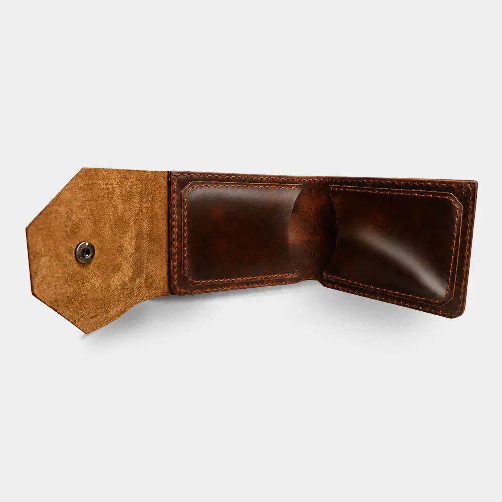 Aegon Pirinç Çıtçıtlı Deri Cüzdan - Minimalist Tasarım Serisi - El Yapımı Gerçek Deri | Retro Pelle