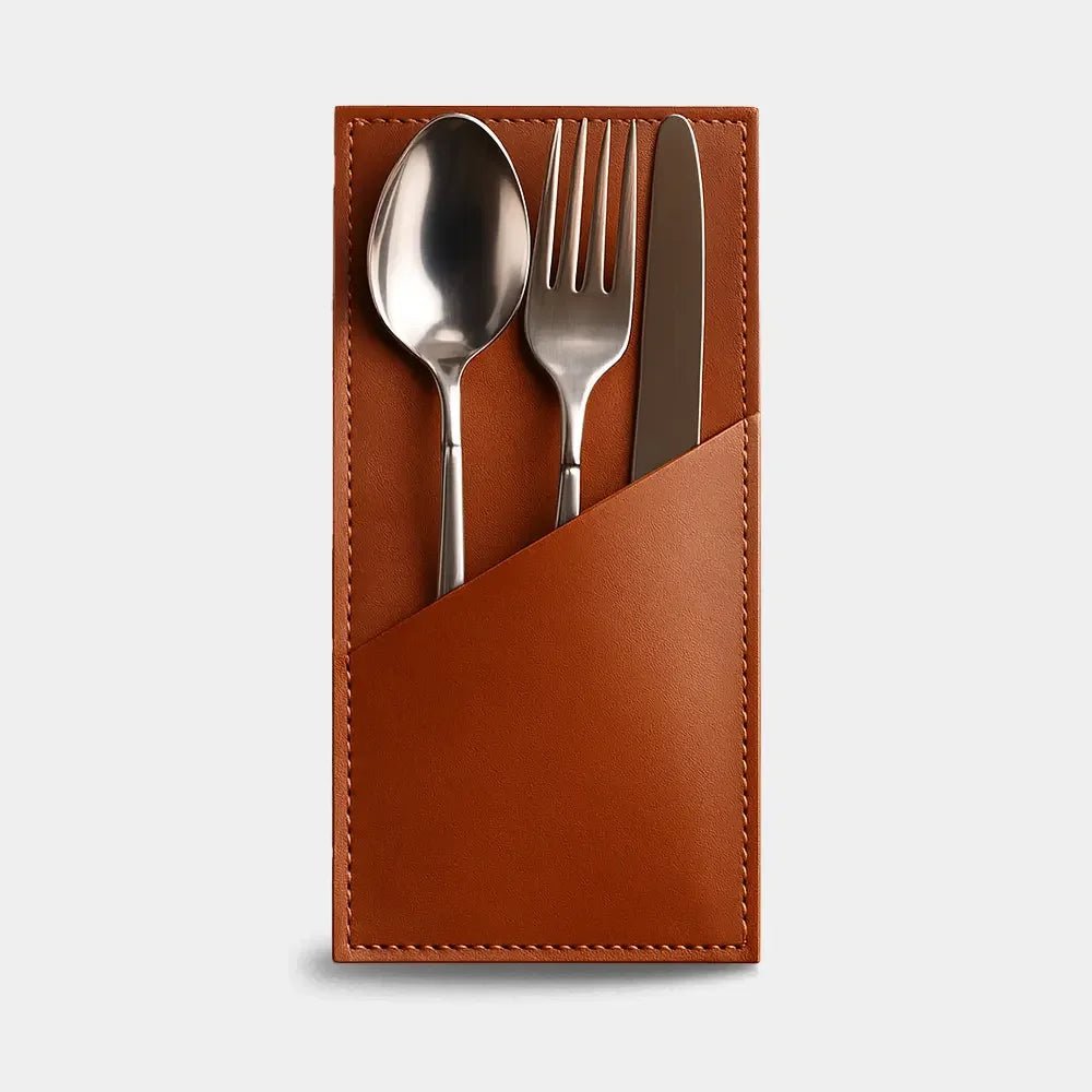 Deri Çatal Bıçak Kaşık Kılıfı - El Yapımı Gerçek Deri Hakiki Deri Çatal Bıçak Kaşık Kılıfı - Konyak | Retro Pelle