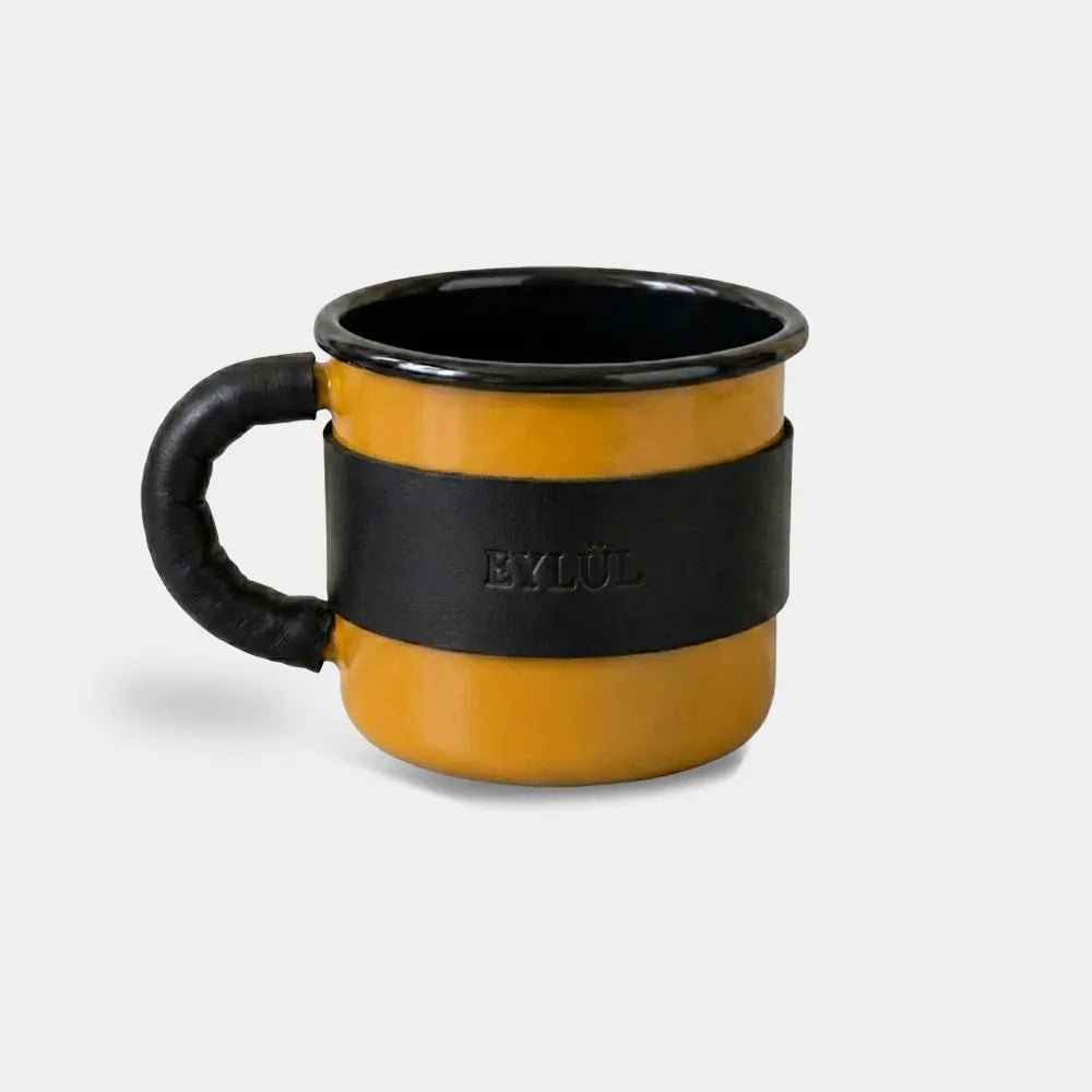 Deri Kaplı Özel Emaye Kupa Bardak - El Yapımı Gerçek Deri | Retro Pelle