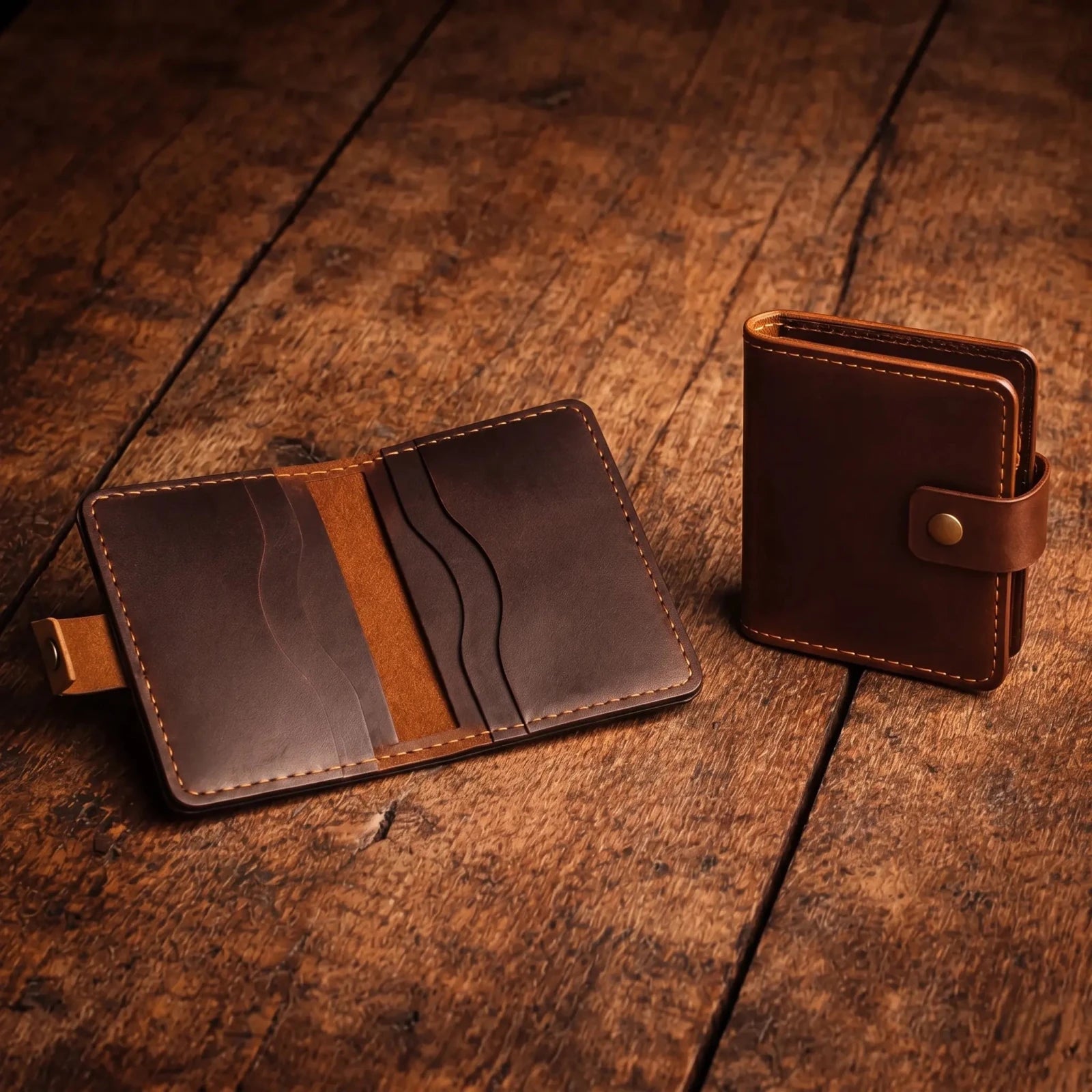 Pirinç Çıtçıtlı Deri Cüzdan - Minimalist Tasarım Serisi - El Yapımı Gerçek Deri Hakiki Deri Cüzdan | Retro Pelle