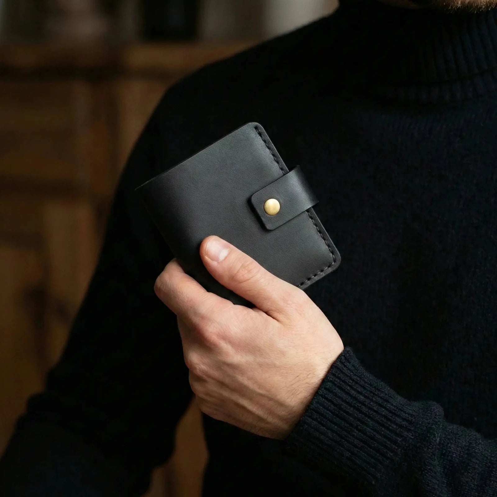 Pirinç Çıtçıtlı Deri Cüzdan - Minimalist Tasarım Serisi - El Yapımı Gerçek Deri Hakiki Deri Cüzdan | Retro Pelle