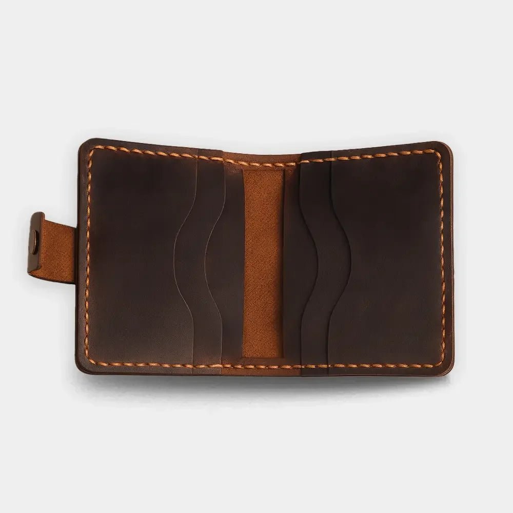 Pirinç Çıtçıtlı Deri Cüzdan - El Yapımı Gerçek Deri Hakiki Deri Cüzdan | Retro Pelle