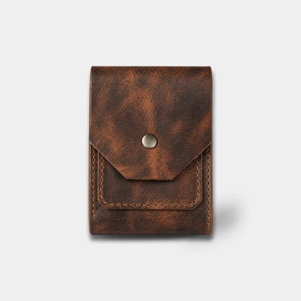 Aegon Pirinç Çıtçıtlı Deri Cüzdan - Minimalist Tasarım Serisi - El Yapımı Gerçek Deri | Retro Pelle