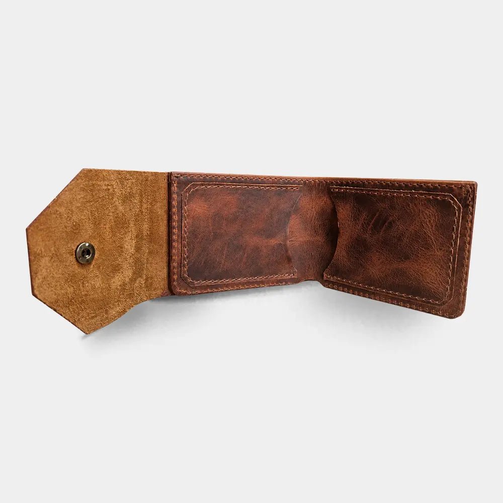 Aegon Pirinç Çıtçıtlı Deri Cüzdan - Minimalist Tasarım Serisi - El Yapımı Gerçek Deri | Retro Pelle