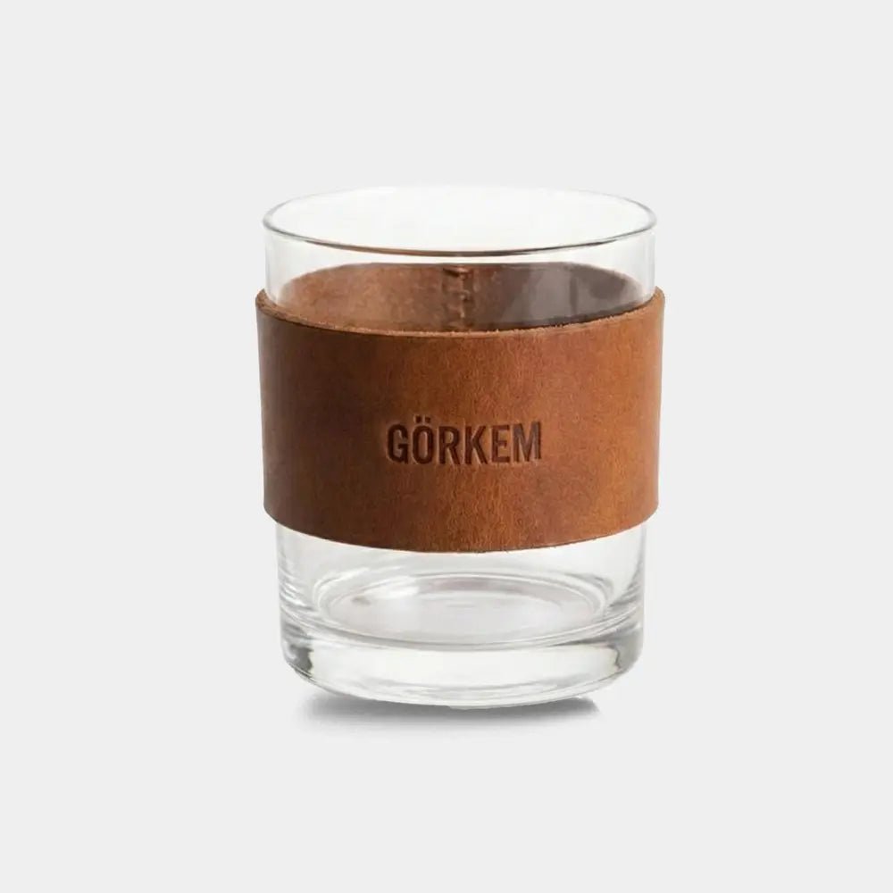 Deri Kaplı Bardak - El Yapımı Gerçek Deri - Gold | Retro Pelle