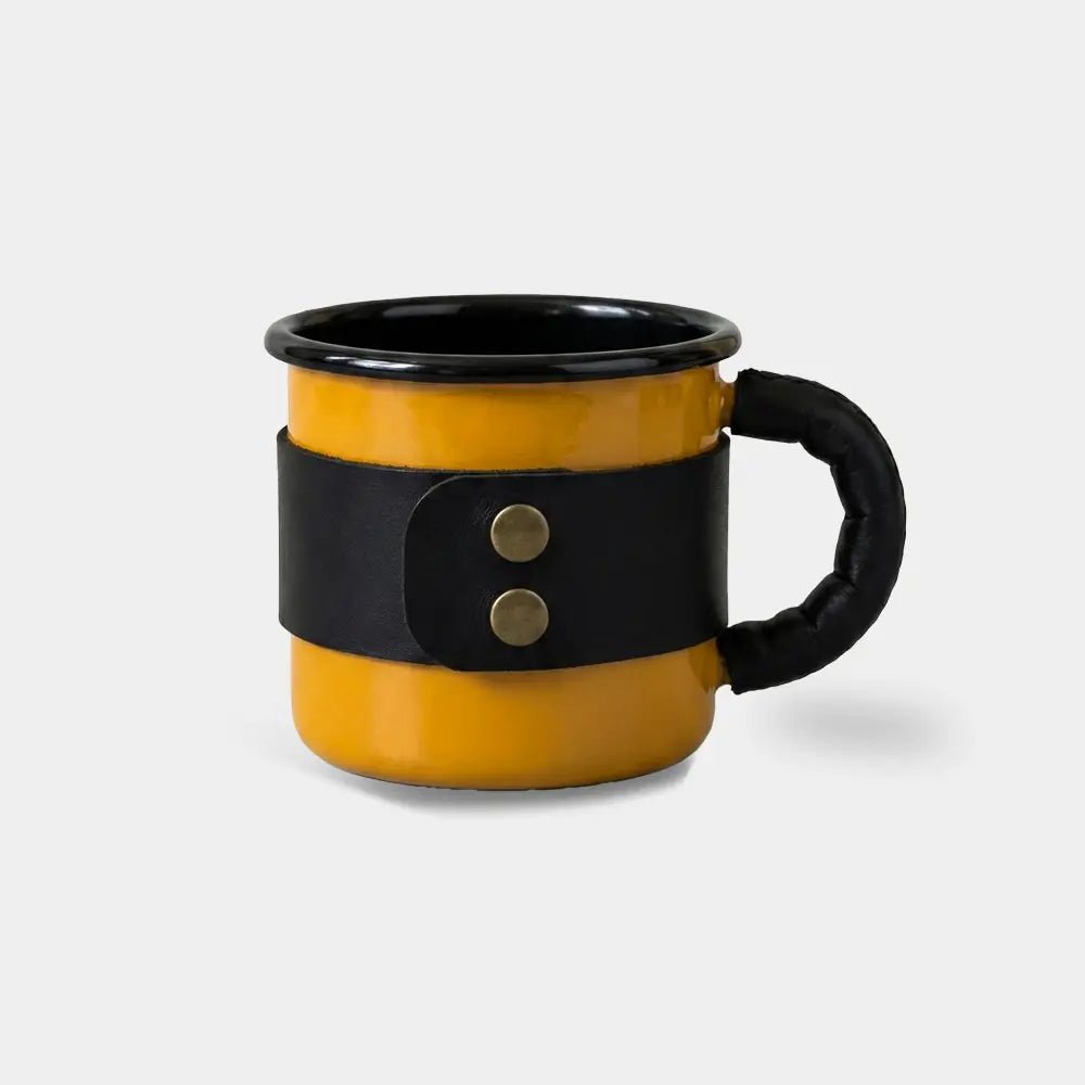 Deri Kaplı Özel Emaye Kupa Bardak - El Yapımı Gerçek Deri | Retro Pelle