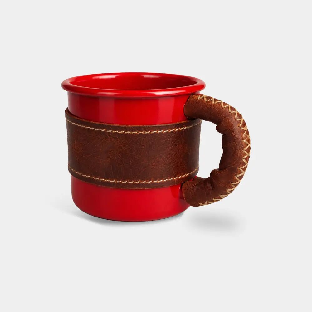 Deri Kaplı Özel Emaye Kupa Bardak - El Yapımı Gerçek Deri | Retro Pelle
