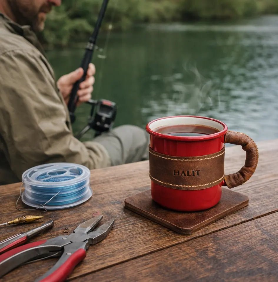 Deri Kaplı Özel Emaye Kupa Bardak - El Yapımı Gerçek Deri | Retro Pelle