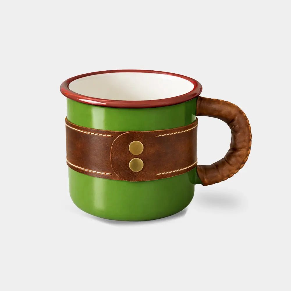 Deri Kaplı Özel Emaye Kupa Bardak - El Yapımı Gerçek Deri | Retro Pelle