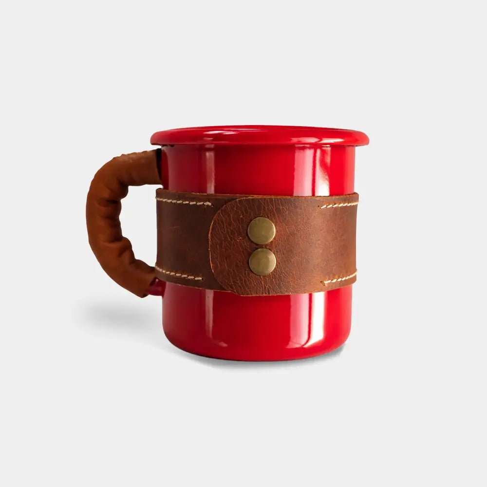Deri Kaplı Özel Emaye Kupa Bardak - El Yapımı Gerçek Deri | Retro Pelle