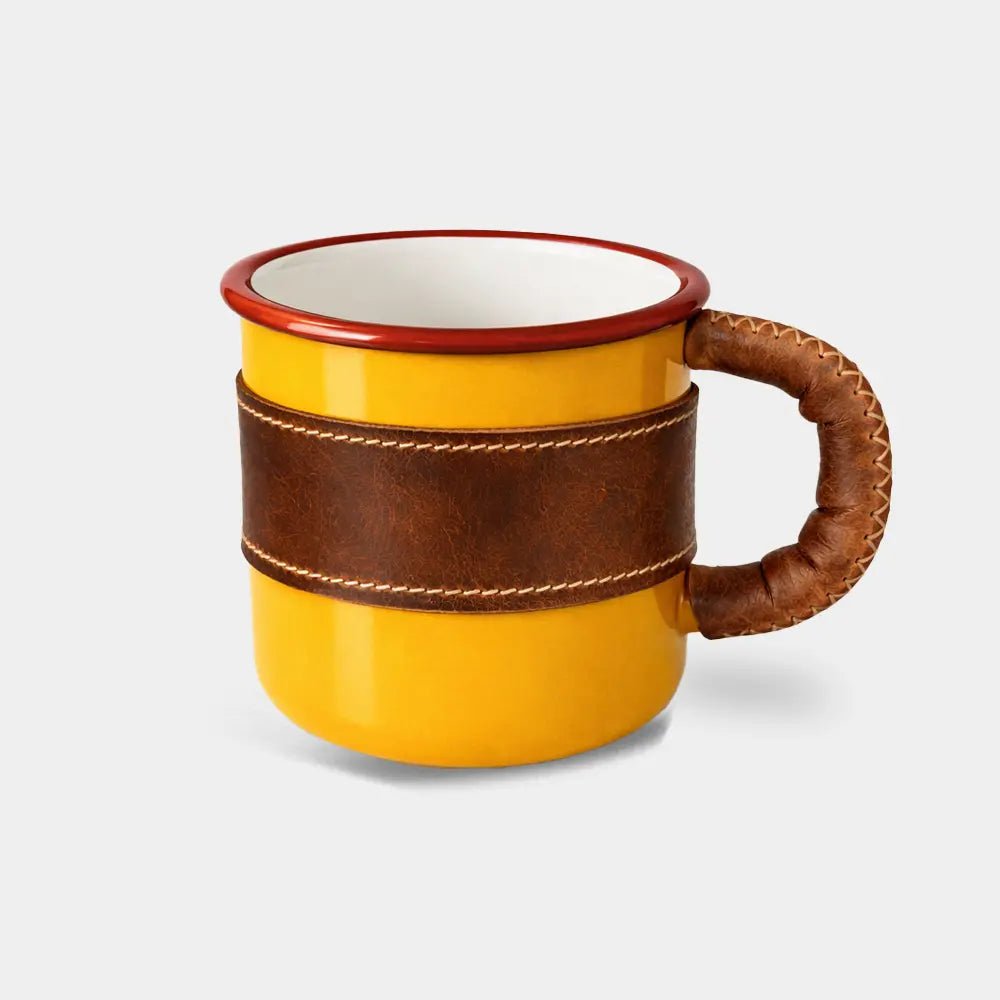 Deri Kaplı Özel Emaye Kupa Bardak - El Yapımı Gerçek Deri | Retro Pelle