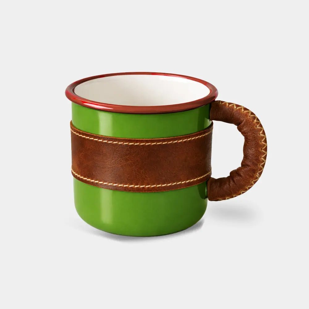 Deri Kaplı Özel Emaye Kupa Bardak - El Yapımı Gerçek Deri | Retro Pelle