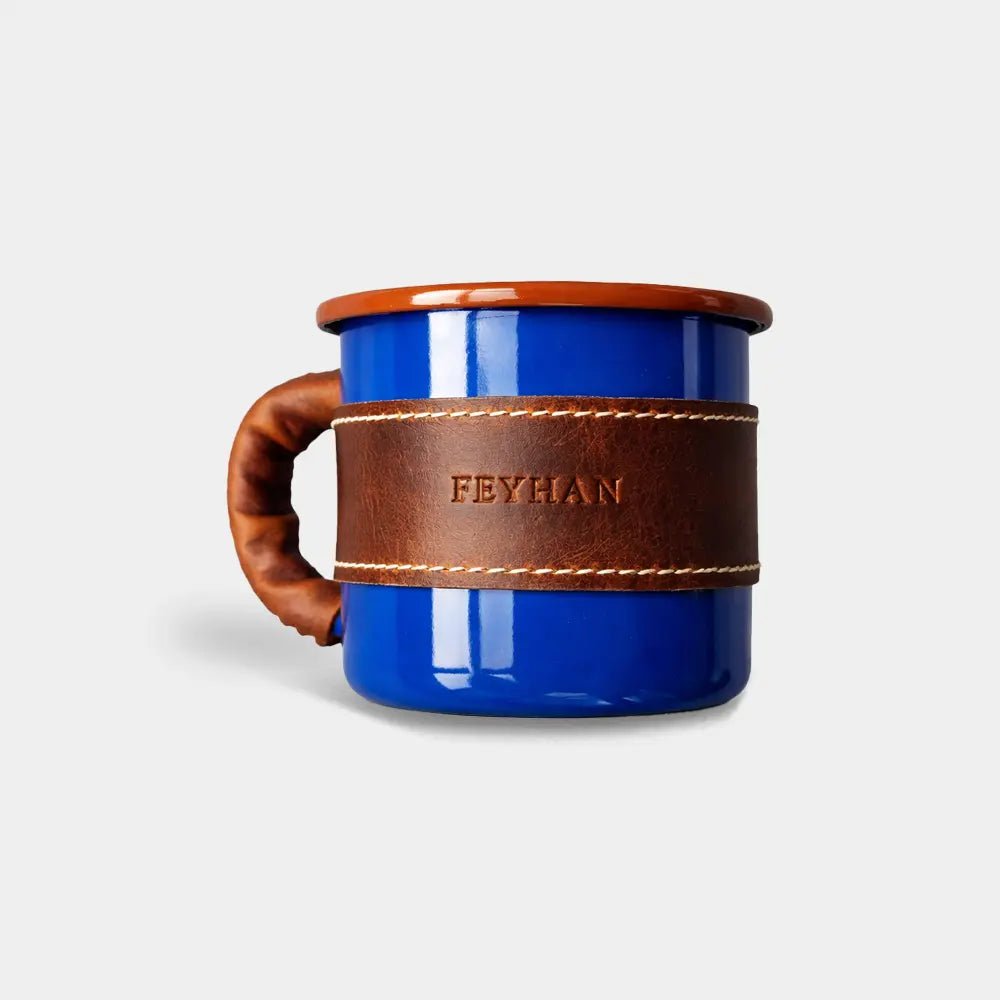 Deri Kaplı Özel Emaye Kupa Bardak - El Yapımı Gerçek Deri | Retro Pelle