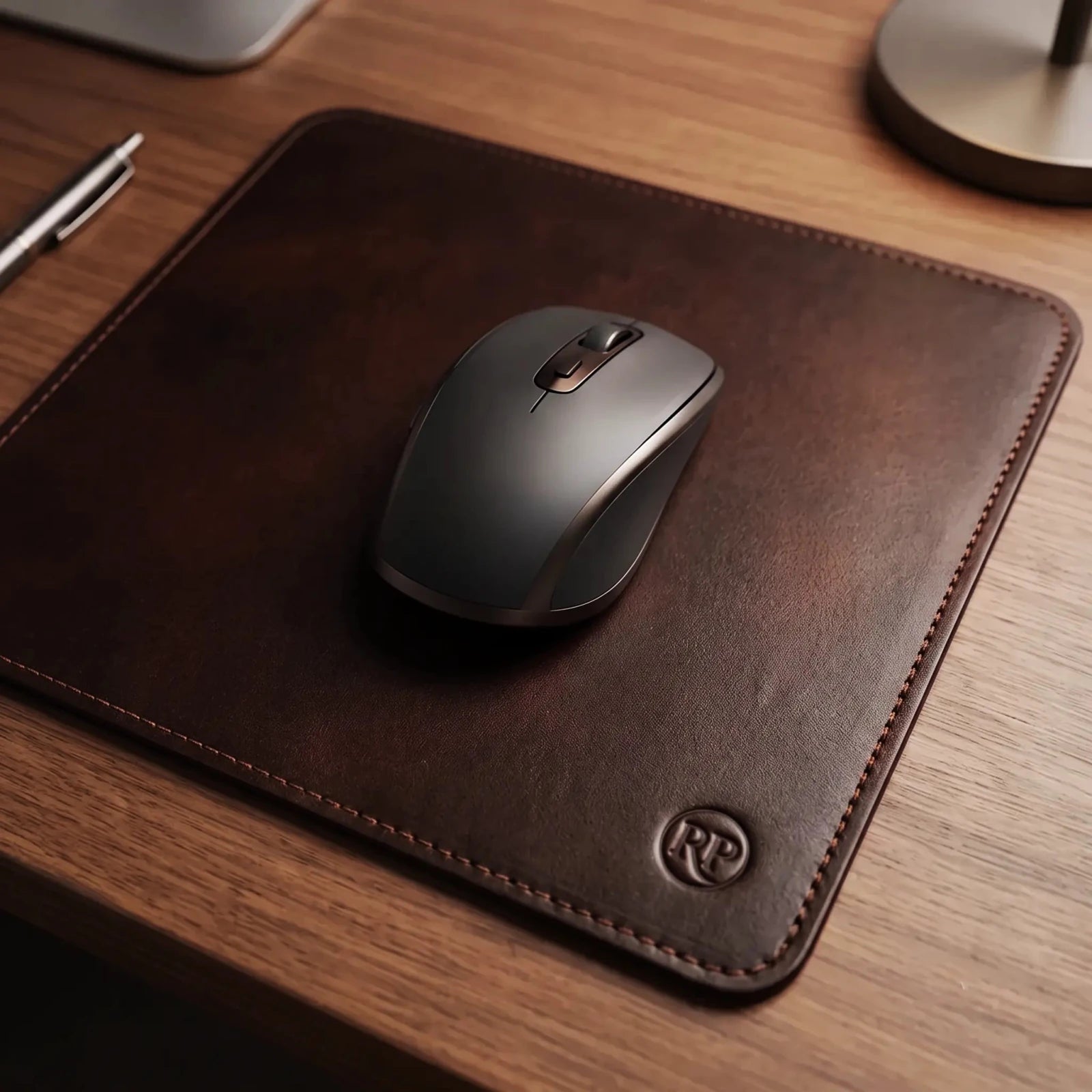Deri mouse pad, çalışma masasında