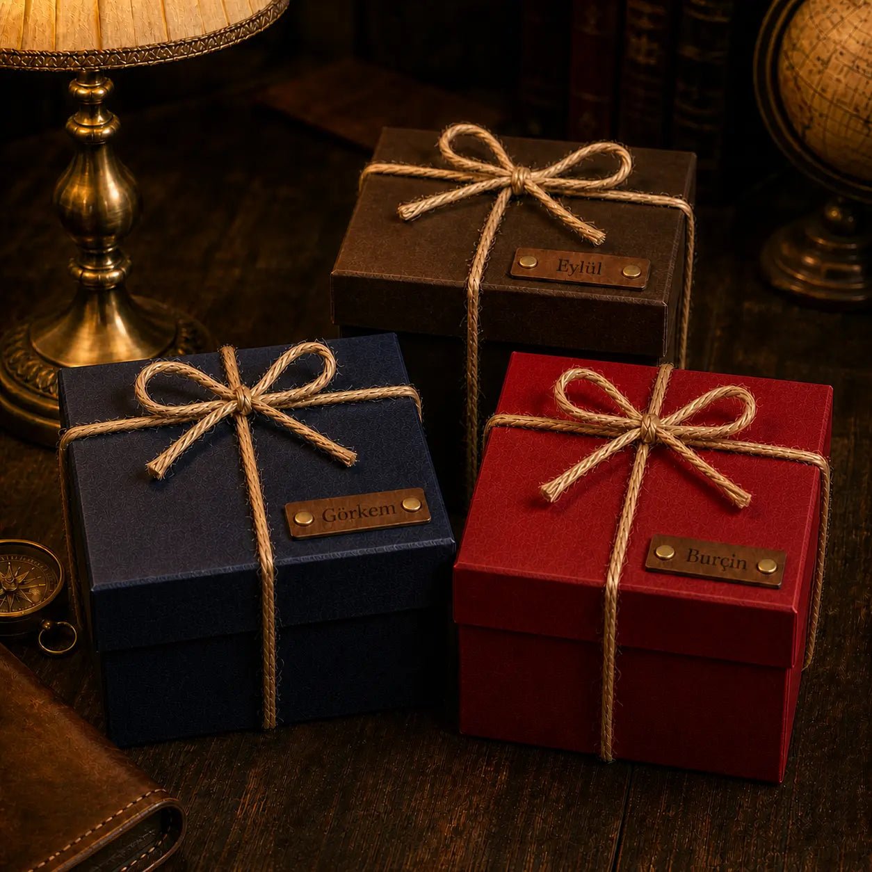Handmade Cube Box - Ahşap Özel Emaye Kutusu - El Yapımı Gerçek Deri | Retro Pelle