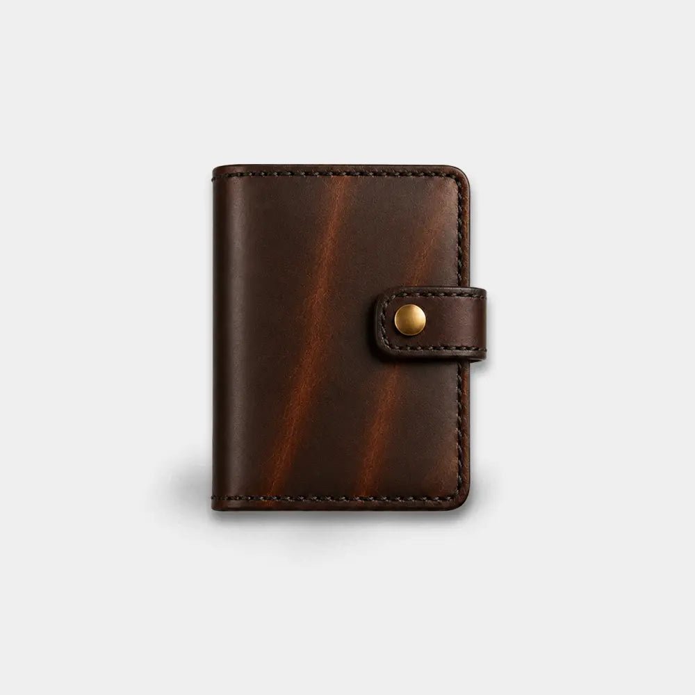 Pirinç Çıtçıtlı Deri Cüzdan - Minimalist Tasarım Serisi - El Yapımı Gerçek Deri Hakiki Deri Cüzdan | Retro Pelle