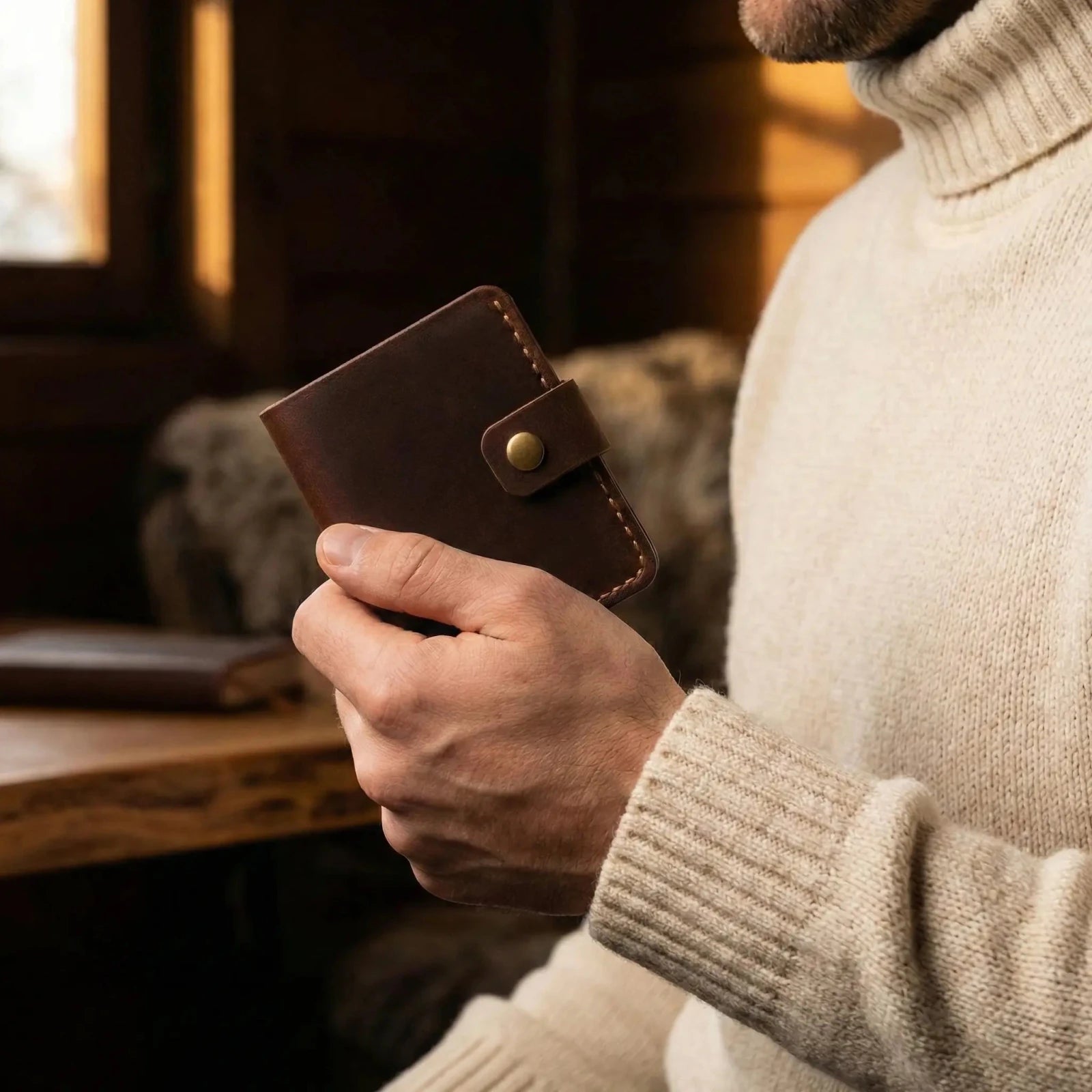 Pirinç Çıtçıtlı Deri Cüzdan - Minimalist Tasarım Serisi - El Yapımı Gerçek Deri Hakiki Deri Cüzdan | Retro Pelle