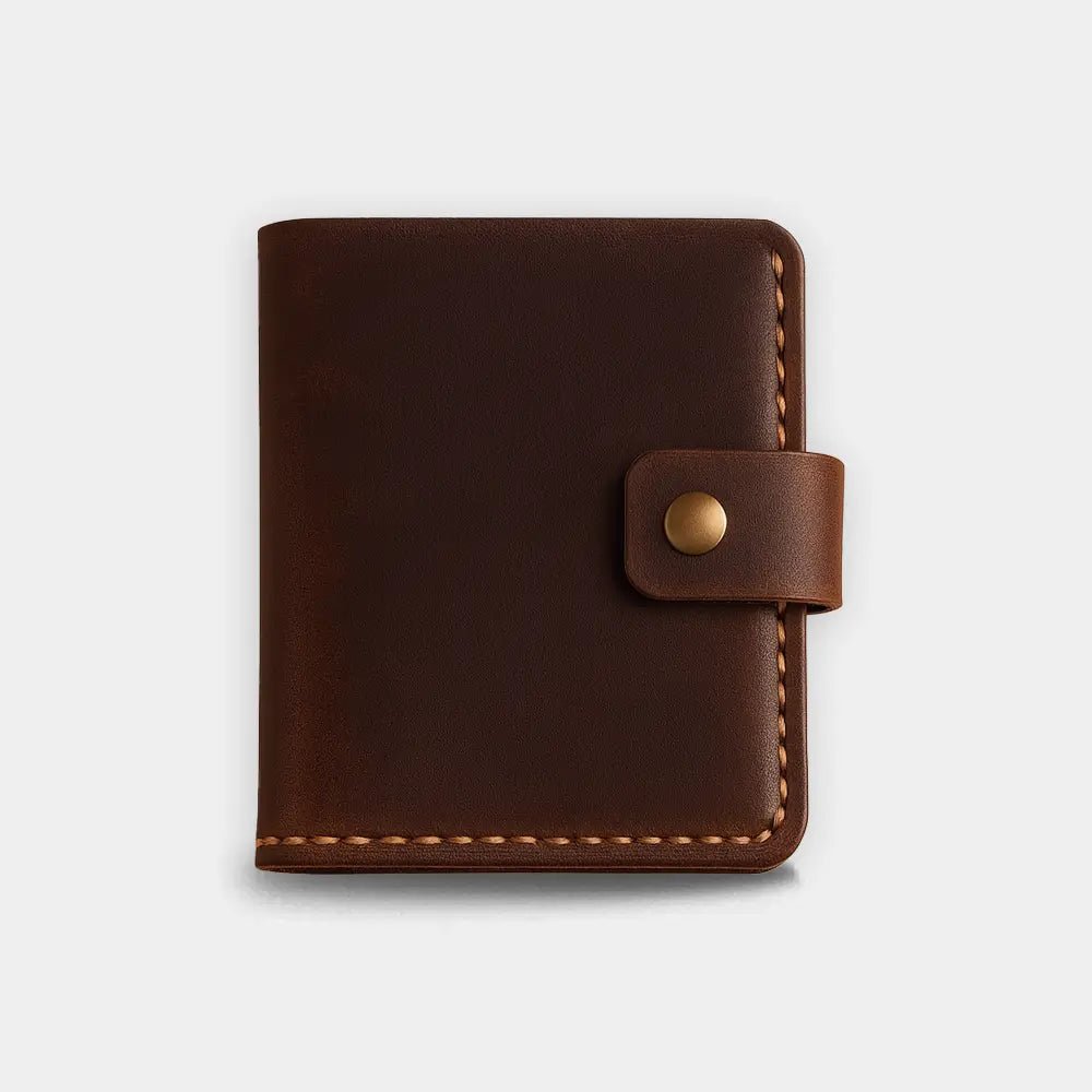 Pirinç Çıtçıtlı Deri Cüzdan - Minimalist Tasarım Serisi - El Yapımı Gerçek Deri Hakiki Deri Cüzdan | Retro Pelle