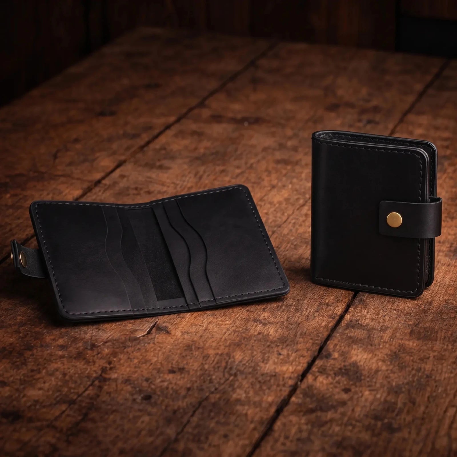 Pirinç Çıtçıtlı Deri Cüzdan - Minimalist Tasarım Serisi - El Yapımı Gerçek Deri Hakiki Deri Cüzdan | Retro Pelle