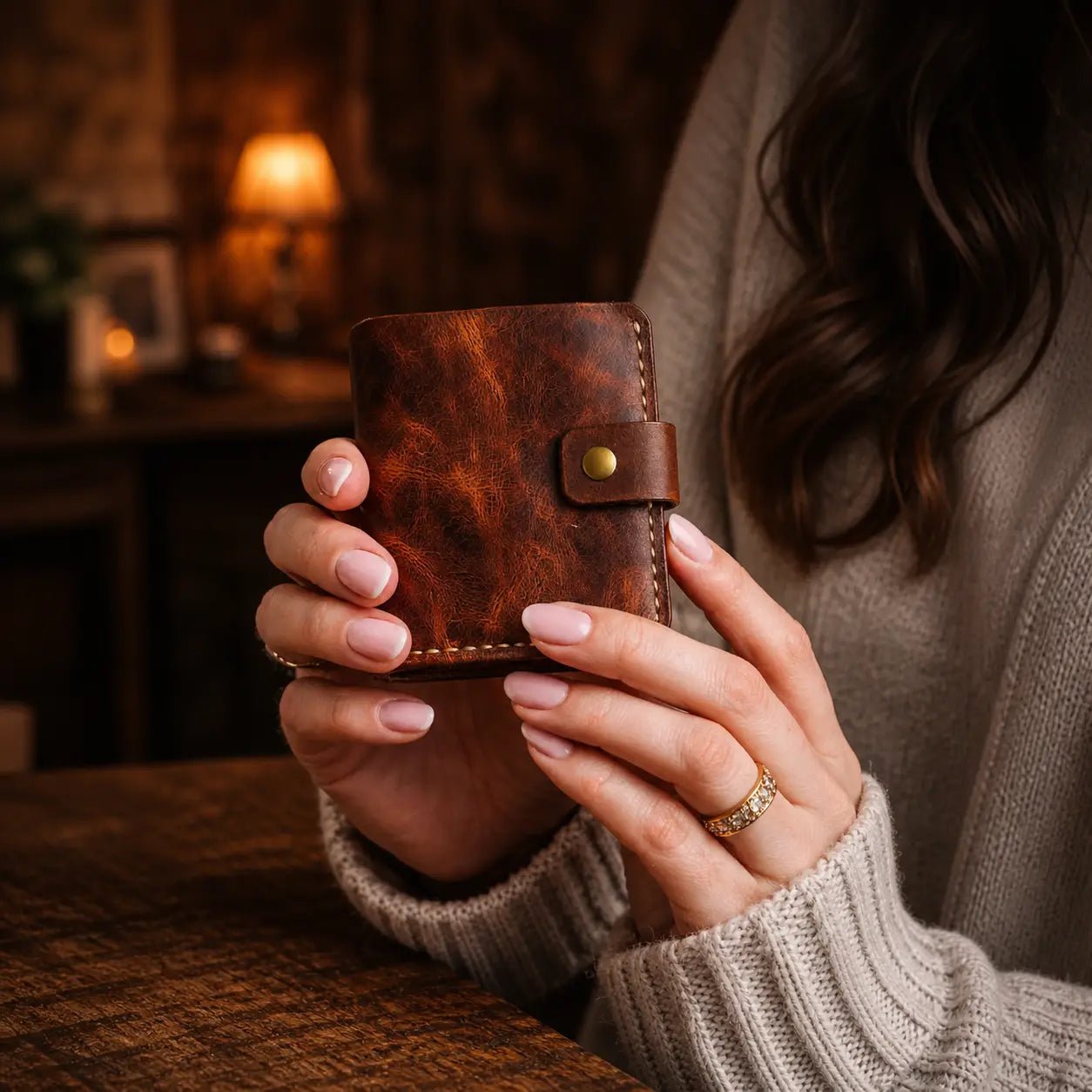 Pirinç Çıtçıtlı Deri Cüzdan - Minimalist Tasarım Serisi - El Yapımı Gerçek Deri Hakiki Deri Cüzdan | Retro Pelle