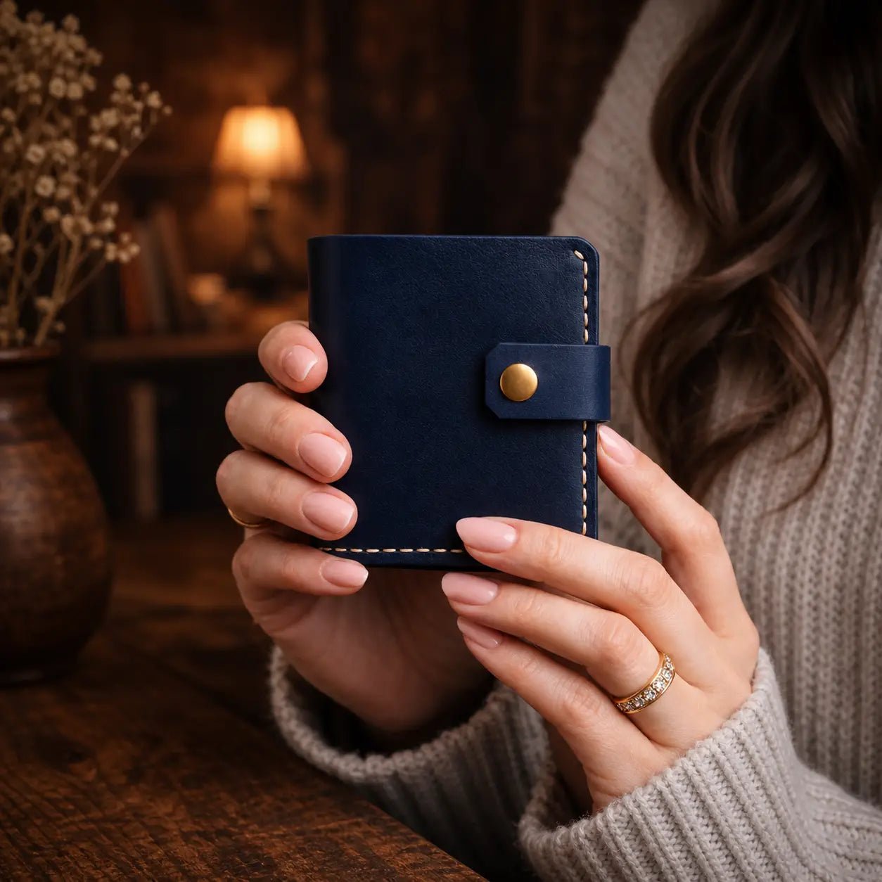Pirinç Çıtçıtlı Deri Cüzdan - Minimalist Tasarım Serisi - El Yapımı Gerçek Deri Hakiki Deri Cüzdan | Retro Pelle