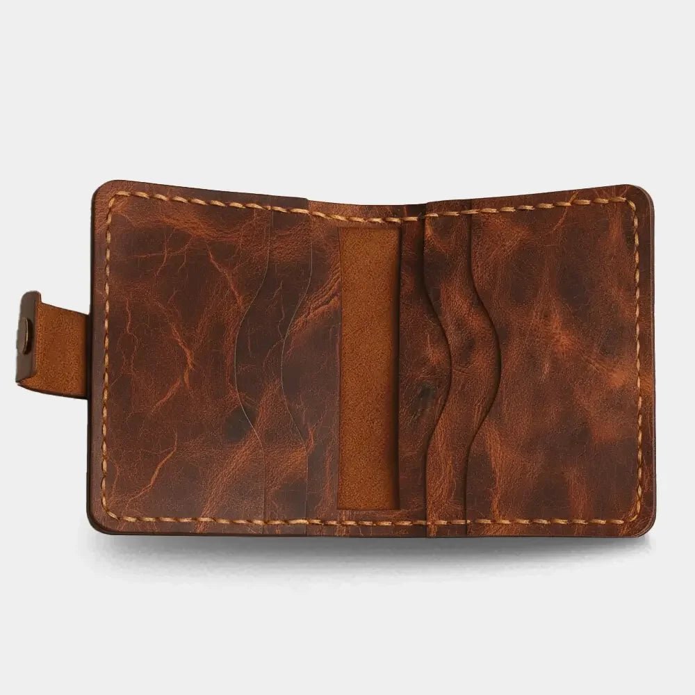 Pirinç Çıtçıtlı Deri Cüzdan - El Yapımı Gerçek Deri Hakiki Deri Cüzdan | Retro Pelle