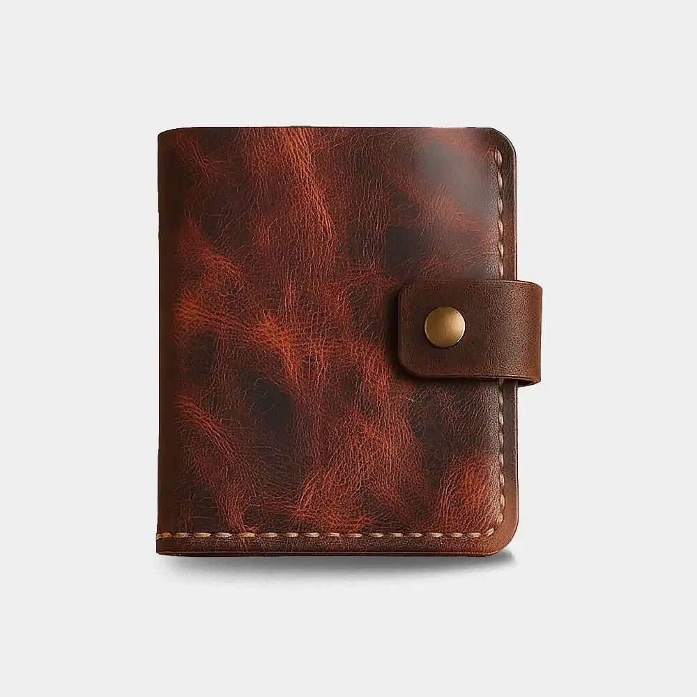 Pirinç Çıtçıtlı Deri Cüzdan - El Yapımı Gerçek Deri Hakiki Deri Cüzdan | Retro Pelle